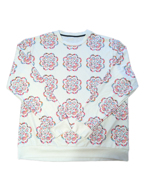 White - Hmong Floral Unisex Crew Neck Sweater